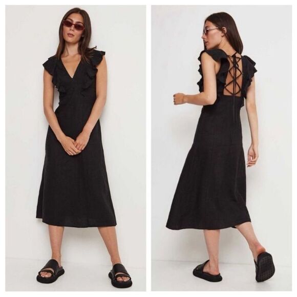 NWT Rails Women's 100% Linen Constance Lace Back V-Neck Dress Size XL - Picture 1 of 10